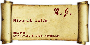 Mizerák Jolán névjegykártya